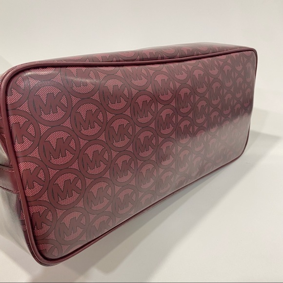 MICHAEL KORS Jodie Large Logo Jacquard Tote Carryall Handbag MK print Bag Merlot - Picture 13 of 13